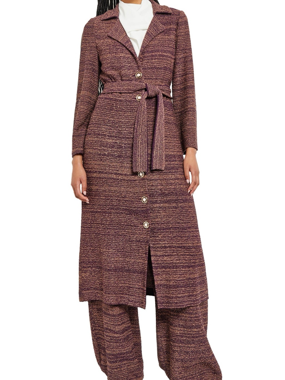 Misook Tweed Belted Sweater Coat